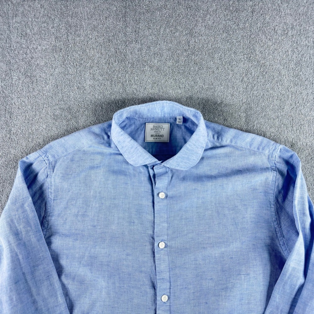 Baird McNutt Murano Shirt Blue Linen Blend Long Sleeve Mens‎ XL Slim Fit